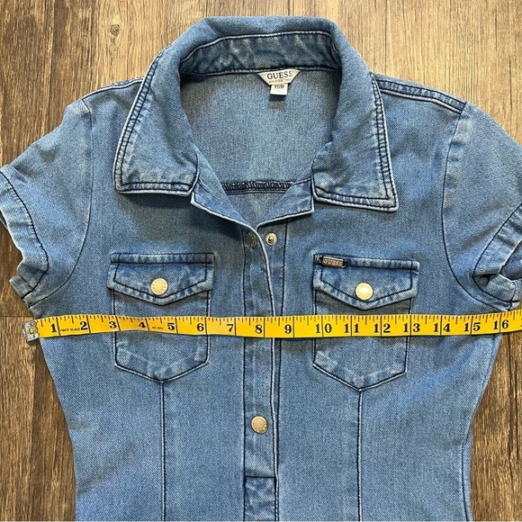 Guess Denim Mid Wash Fitted Short Sleeve Mini Dress Bodycon Stretch Size XS - Picture 14 of 14
